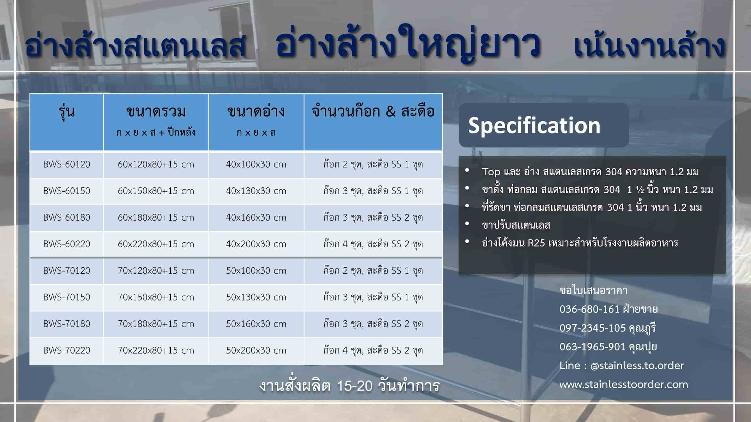 อ่างล้างสแตนเลสเกรด 304 316L